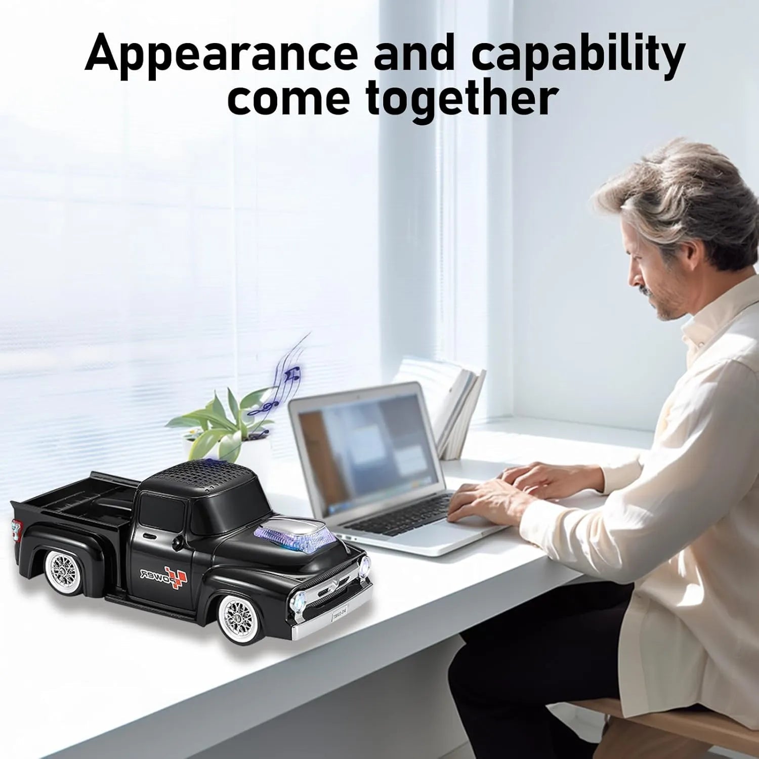 WS - 538 Retro Pickup Truck Bluetooth Replica Speaker – Portable Wireless Car Model Speaker with FM, TWS, LED Party Lights, USB/TF Playback, Built - in Microphone, Type - C, Surprise Gift - WSTER