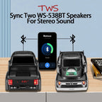 WS - 538 Retro Pickup Truck Bluetooth Replica Speaker – Portable Wireless Car Model Speaker with FM, TWS, LED Party Lights, USB/TF Playback, Built - in Microphone, Type - C, Surprise Gift - WSTER