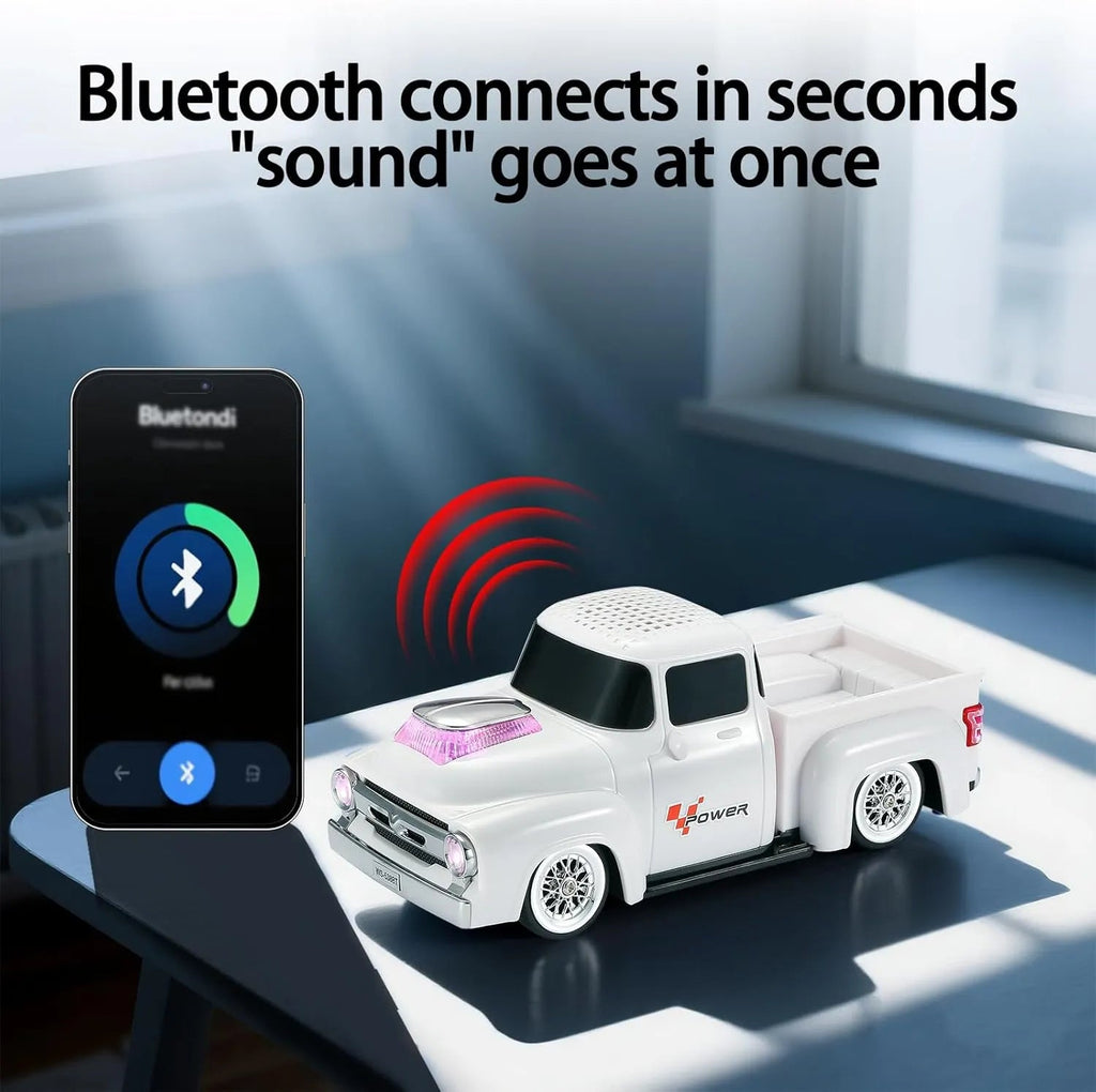 WS - 538 Retro Pickup Truck Bluetooth Replica Speaker – Portable Wireless Car Model Speaker with FM, TWS, LED Party Lights, USB/TF Playback, Built - in Microphone, Type - C, Surprise Gift - WSTER