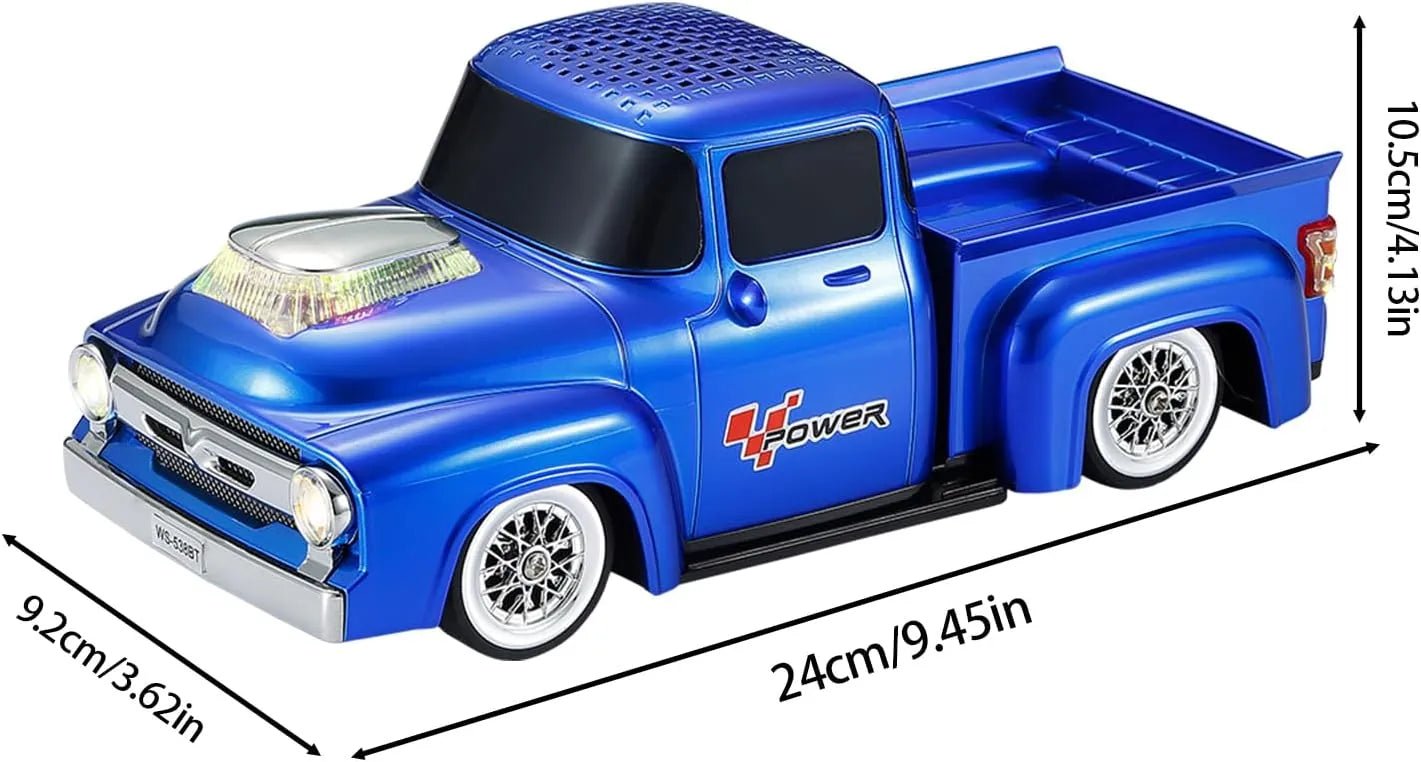 WS - 538 Retro Pickup Truck Bluetooth Replica Speaker – Portable Wireless Car Model Speaker with FM, TWS, LED Party Lights, USB/TF Playback, Built - in Microphone, Type - C, Surprise Gift - WSTER