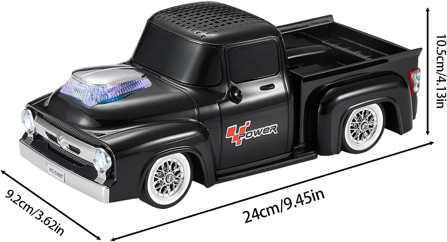 WS - 538 Retro Pickup Truck Bluetooth Replica Speaker – Portable Wireless Car Model Speaker with FM, TWS, LED Party Lights, USB/TF Playback, Built - in Microphone, Type - C, Surprise Gift - WSTER