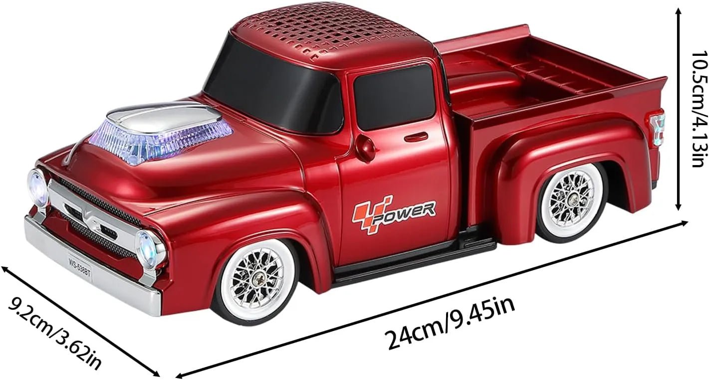 WS - 538 Retro Pickup Truck Bluetooth Replica Speaker – Portable Wireless Car Model Speaker with FM, TWS, LED Party Lights, USB/TF Playback, Built - in Microphone, Type - C, Surprise Gift - WSTER