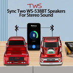 WS - 538 Retro Pickup Truck Bluetooth Replica Speaker – Portable Wireless Car Model Speaker with FM, TWS, LED Party Lights, USB/TF Playback, Built - in Microphone, Type - C, Surprise Gift - WSTER