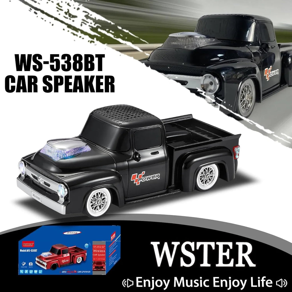 WS - 538 Retro Pickup Truck Bluetooth Replica Speaker – Portable Wireless Car Model Speaker with FM, TWS, LED Party Lights, USB/TF Playback, Built - in Microphone, Type - C, Surprise Gift - WSTER