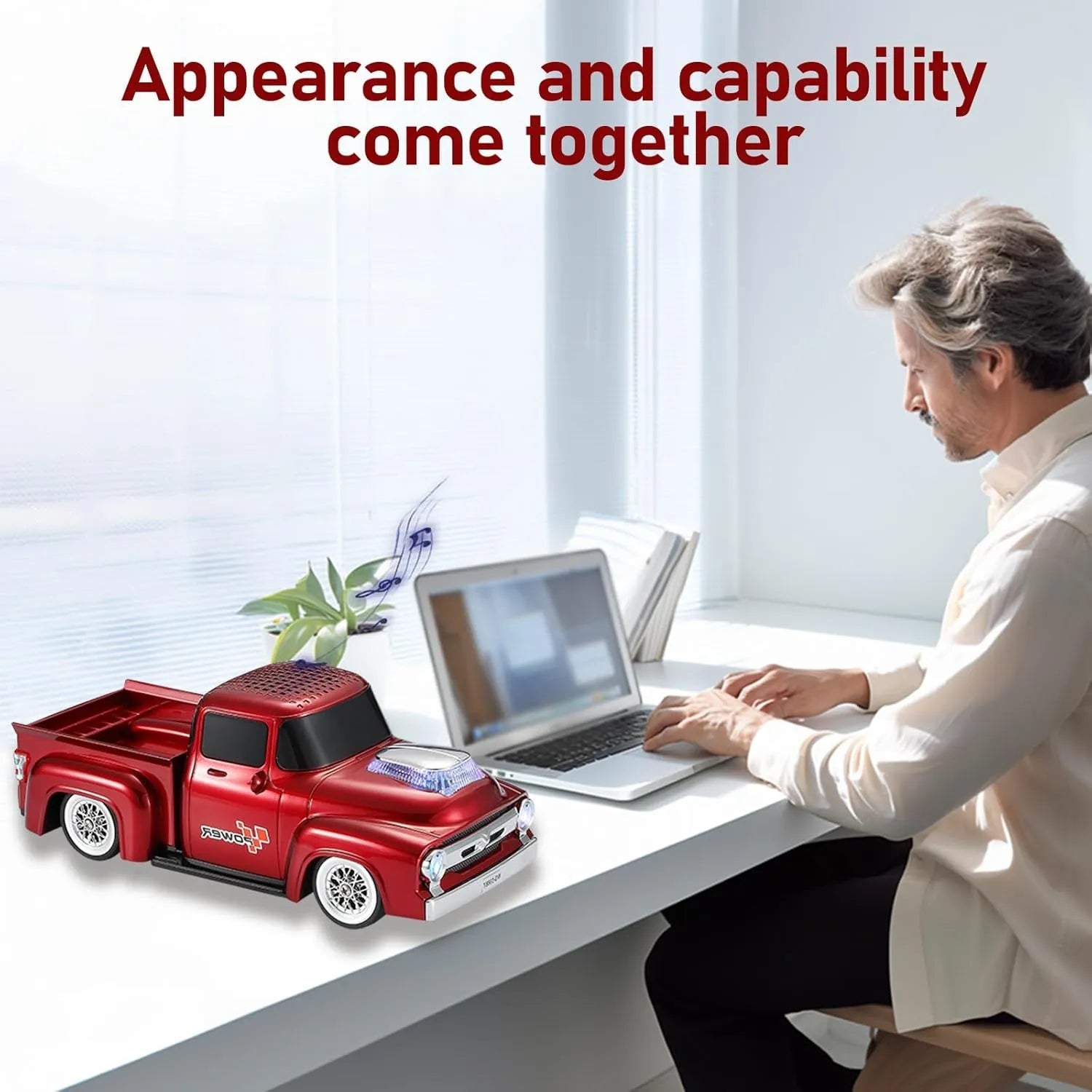 WS - 538 Retro Pickup Truck Bluetooth Replica Speaker – Portable Wireless Car Model Speaker with FM, TWS, LED Party Lights, USB/TF Playback, Built - in Microphone, Type - C, Surprise Gift - WSTER