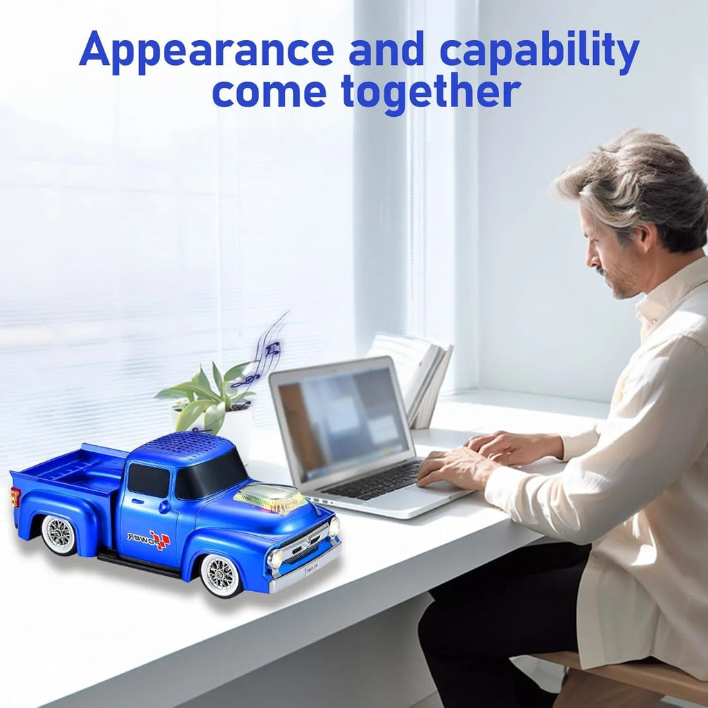 WS - 538 Retro Pickup Truck Bluetooth Replica Speaker – Portable Wireless Car Model Speaker with FM, TWS, LED Party Lights, USB/TF Playback, Built - in Microphone, Type - C, Surprise Gift - WSTER