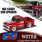 WS - 538 Retro Pickup Truck Bluetooth Replica Speaker – Portable Wireless Car Model Speaker with FM, TWS, LED Party Lights, USB/TF Playback, Built - in Microphone, Type - C, Surprise Gift - WSTER