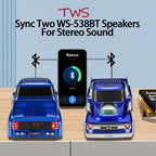 WS - 538 Retro Pickup Truck Bluetooth Replica Speaker – Portable Wireless Car Model Speaker with FM, TWS, LED Party Lights, USB/TF Playback, Built - in Microphone, Type - C, Surprise Gift - WSTER