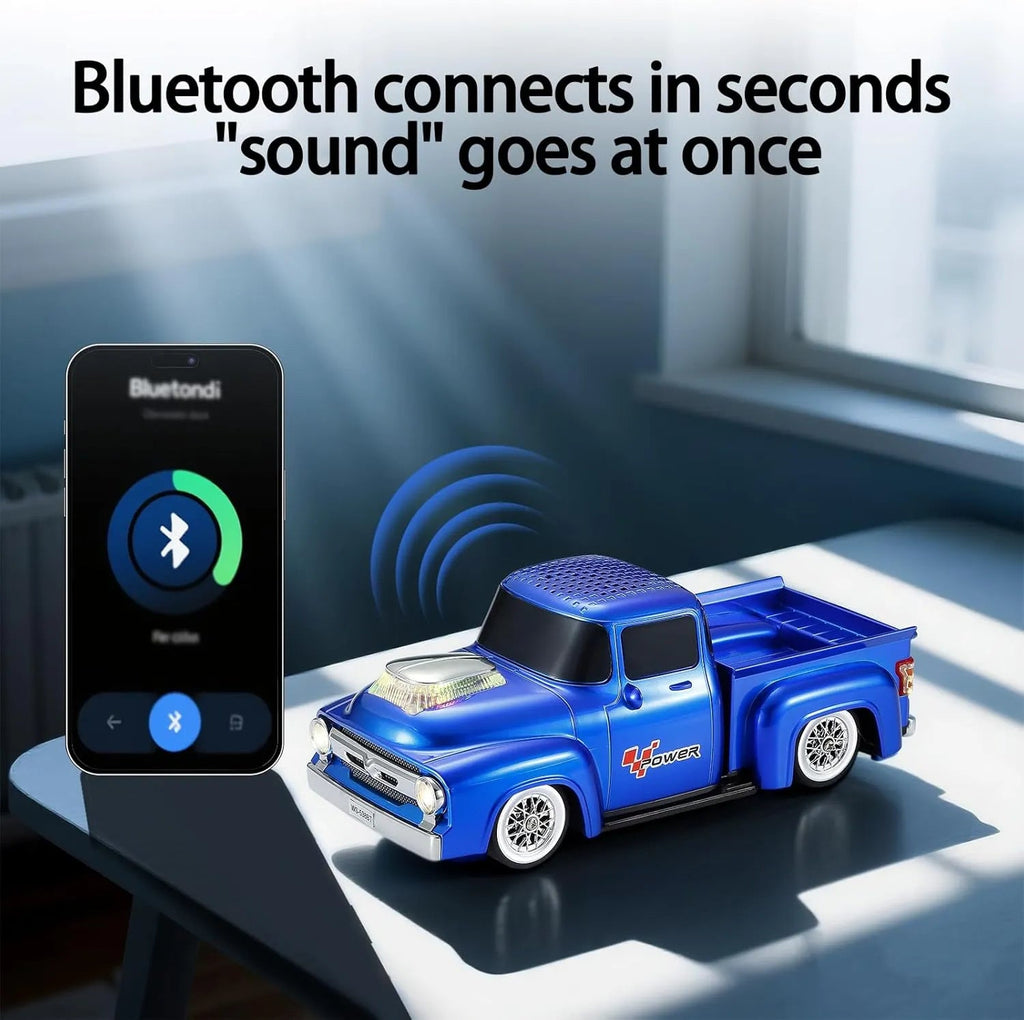 WS - 538 Retro Pickup Truck Bluetooth Replica Speaker – Portable Wireless Car Model Speaker with FM, TWS, LED Party Lights, USB/TF Playback, Built - in Microphone, Type - C, Surprise Gift - WSTER