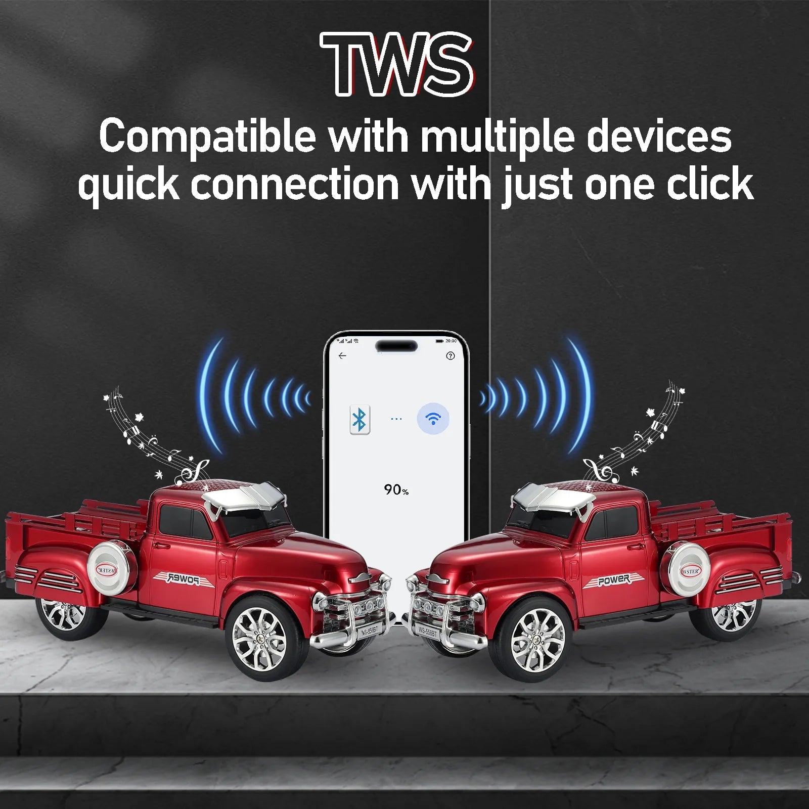 WS - 558 Cool Pickup Truck Design Replica Speaker,Portable Wireless Car model Bluetooth Speaker with HD Sound, TWS, FM Radio, USB/TF Playback, LED Party Light, Built - in Microphone, Surprise Gift - WSTER