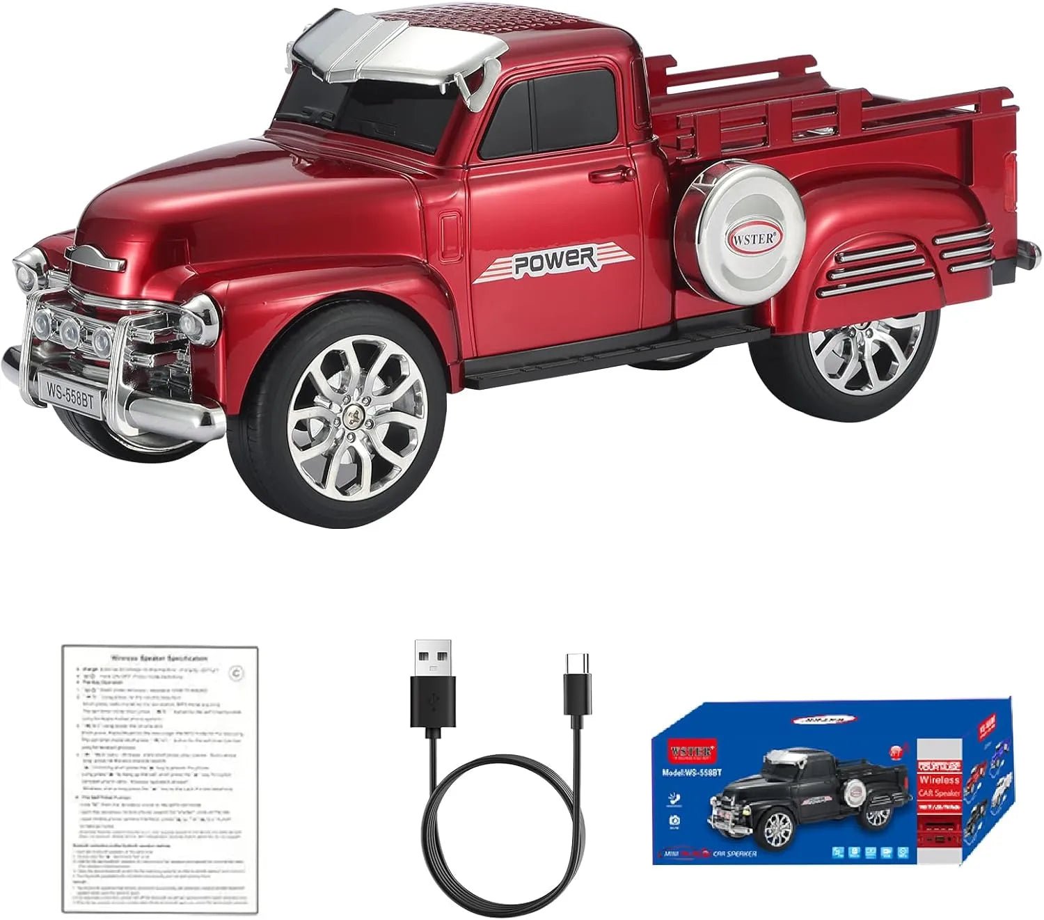 WS - 558 Cool Pickup Truck Design Replica Speaker,Portable Wireless Car model Bluetooth Speaker with HD Sound, TWS, FM Radio, USB/TF Playback, LED Party Light, Built - in Microphone, Surprise Gift - WSTER