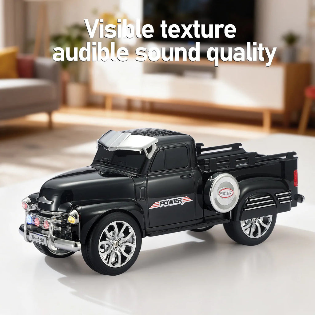 WS - 558 Cool Pickup Truck Design Replica Speaker,Portable Wireless Car model Bluetooth Speaker with HD Sound, TWS, FM Radio, USB/TF Playback, LED Party Light, Built - in Microphone, Surprise Gift - WSTER