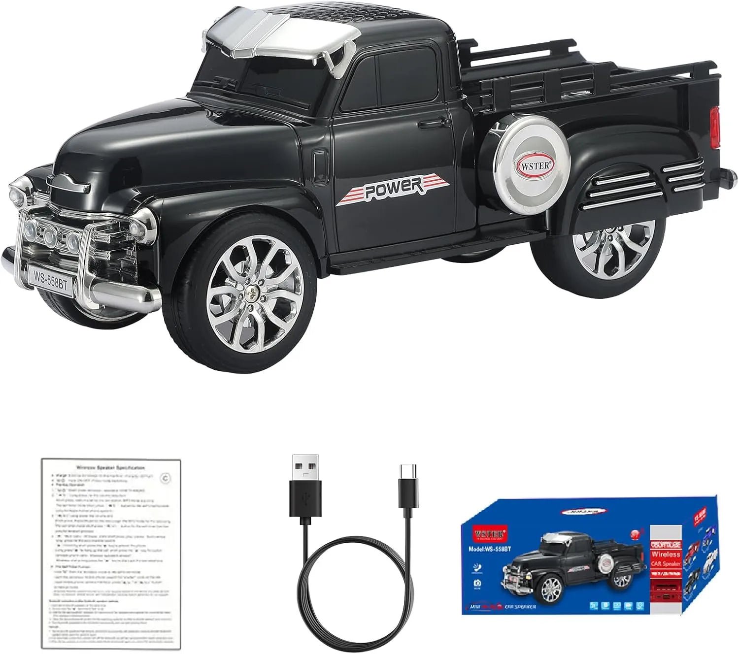WS - 558 Cool Pickup Truck Design Replica Speaker,Portable Wireless Car model Bluetooth Speaker with HD Sound, TWS, FM Radio, USB/TF Playback, LED Party Light, Built - in Microphone, Surprise Gift - WSTER