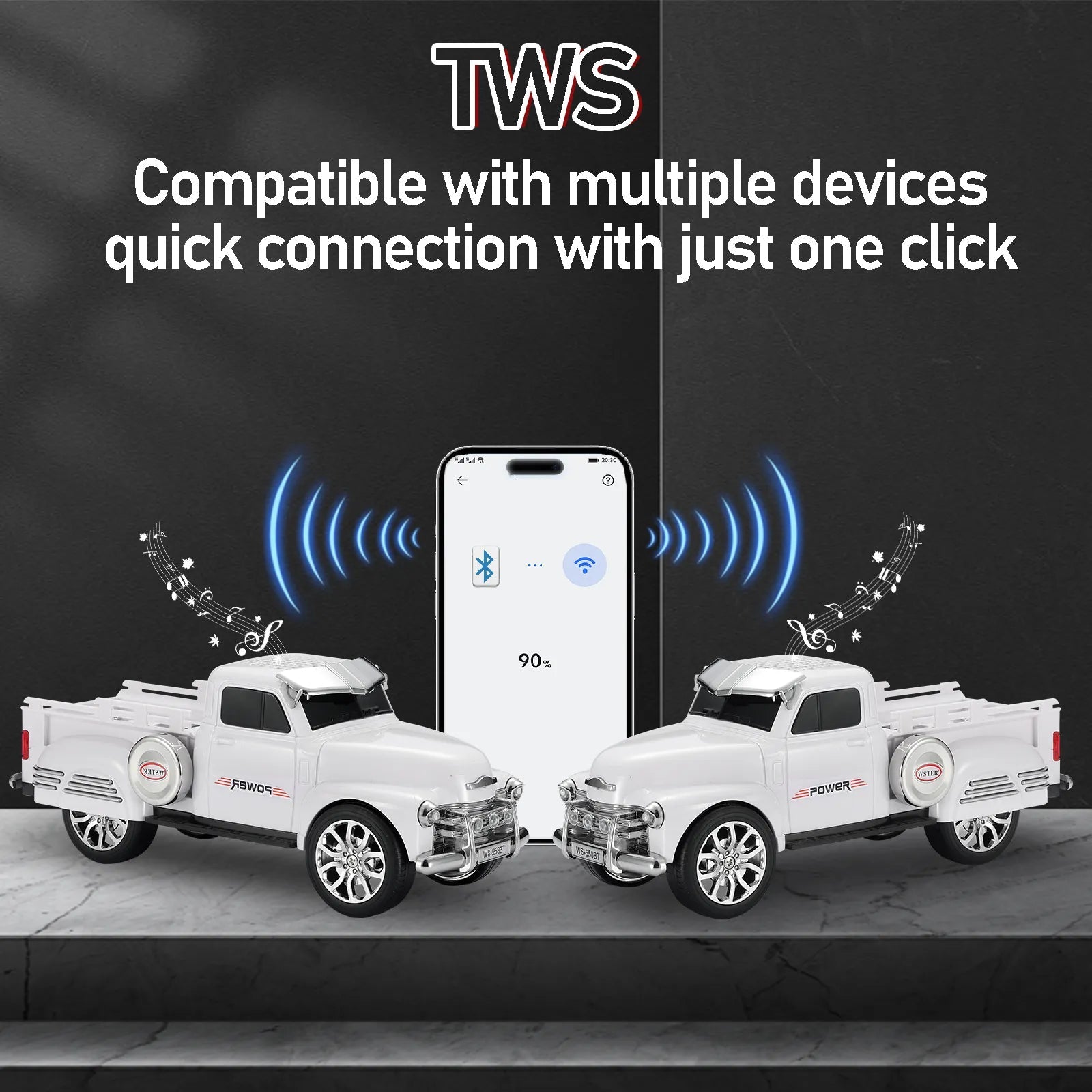 WS - 558 Cool Pickup Truck Design Replica Speaker,Portable Wireless Car model Bluetooth Speaker with HD Sound, TWS, FM Radio, USB/TF Playback, LED Party Light, Built - in Microphone, Surprise Gift - WSTER