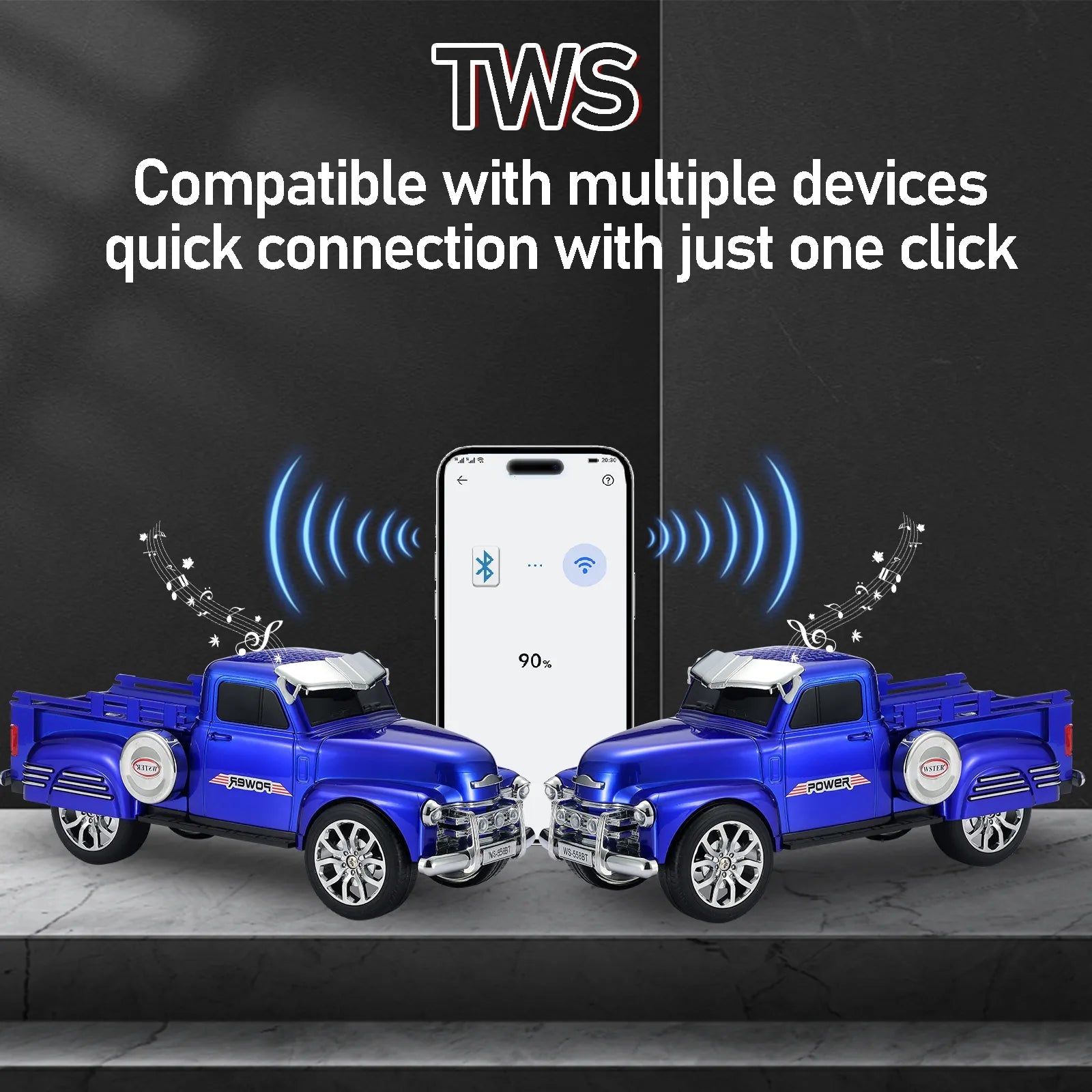WS - 558 Cool Pickup Truck Design Replica Speaker,Portable Wireless Car model Bluetooth Speaker with HD Sound, TWS, FM Radio, USB/TF Playback, LED Party Light, Built - in Microphone, Surprise Gift - WSTER
