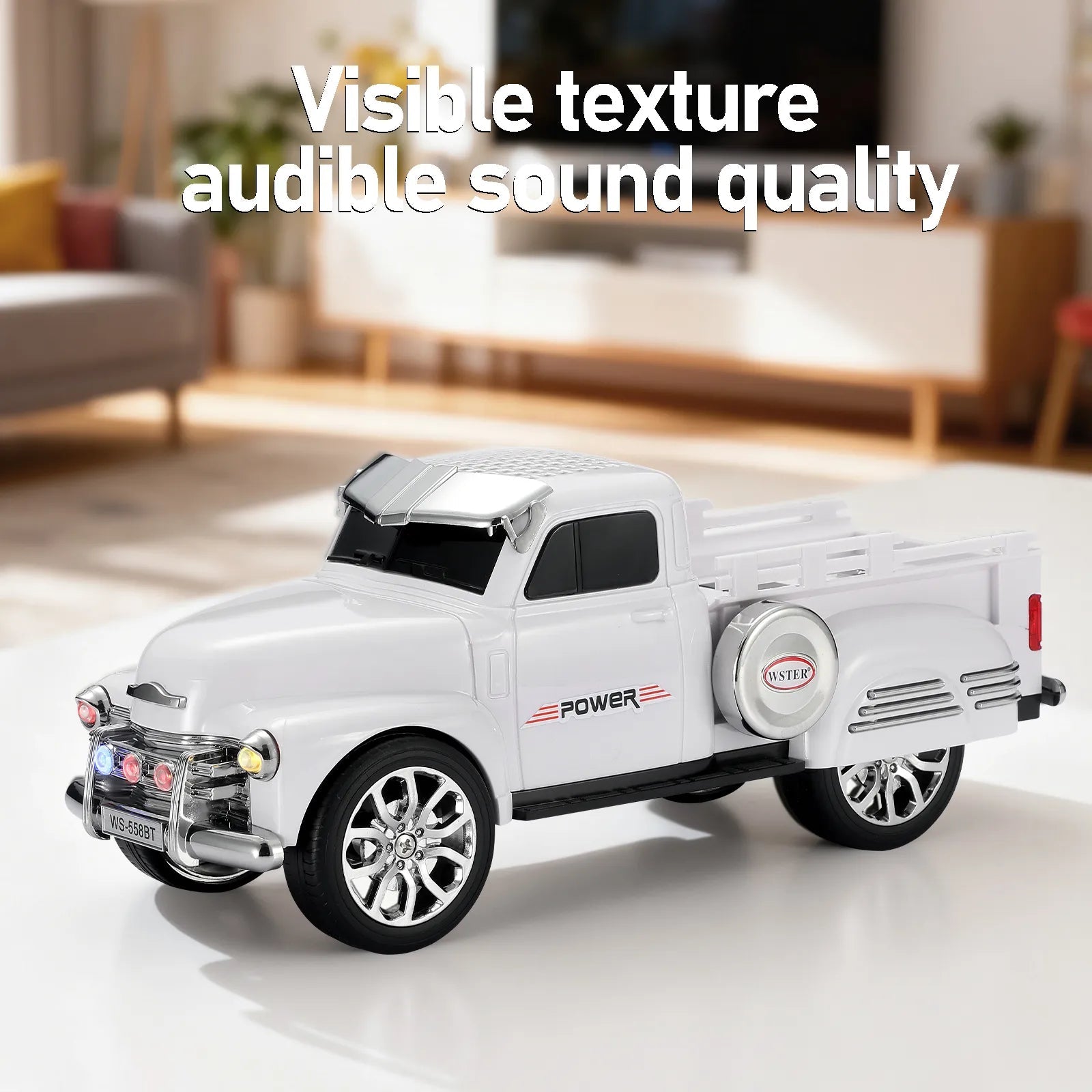 WS - 558 Cool Pickup Truck Design Replica Speaker,Portable Wireless Car model Bluetooth Speaker with HD Sound, TWS, FM Radio, USB/TF Playback, LED Party Light, Built - in Microphone, Surprise Gift - WSTER