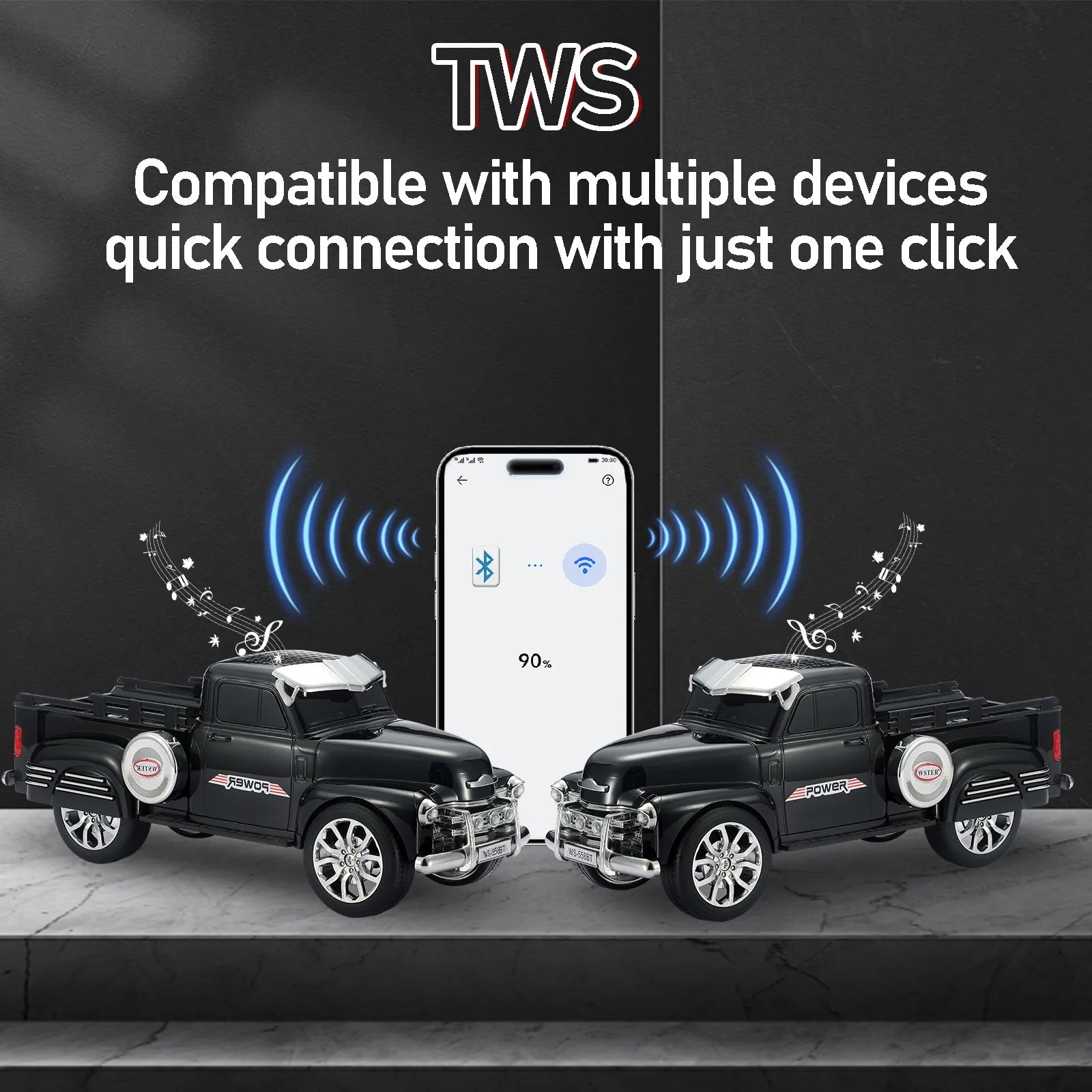WS - 558 Cool Pickup Truck Design Replica Speaker,Portable Wireless Car model Bluetooth Speaker with HD Sound, TWS, FM Radio, USB/TF Playback, LED Party Light, Built - in Microphone, Surprise Gift - WSTER