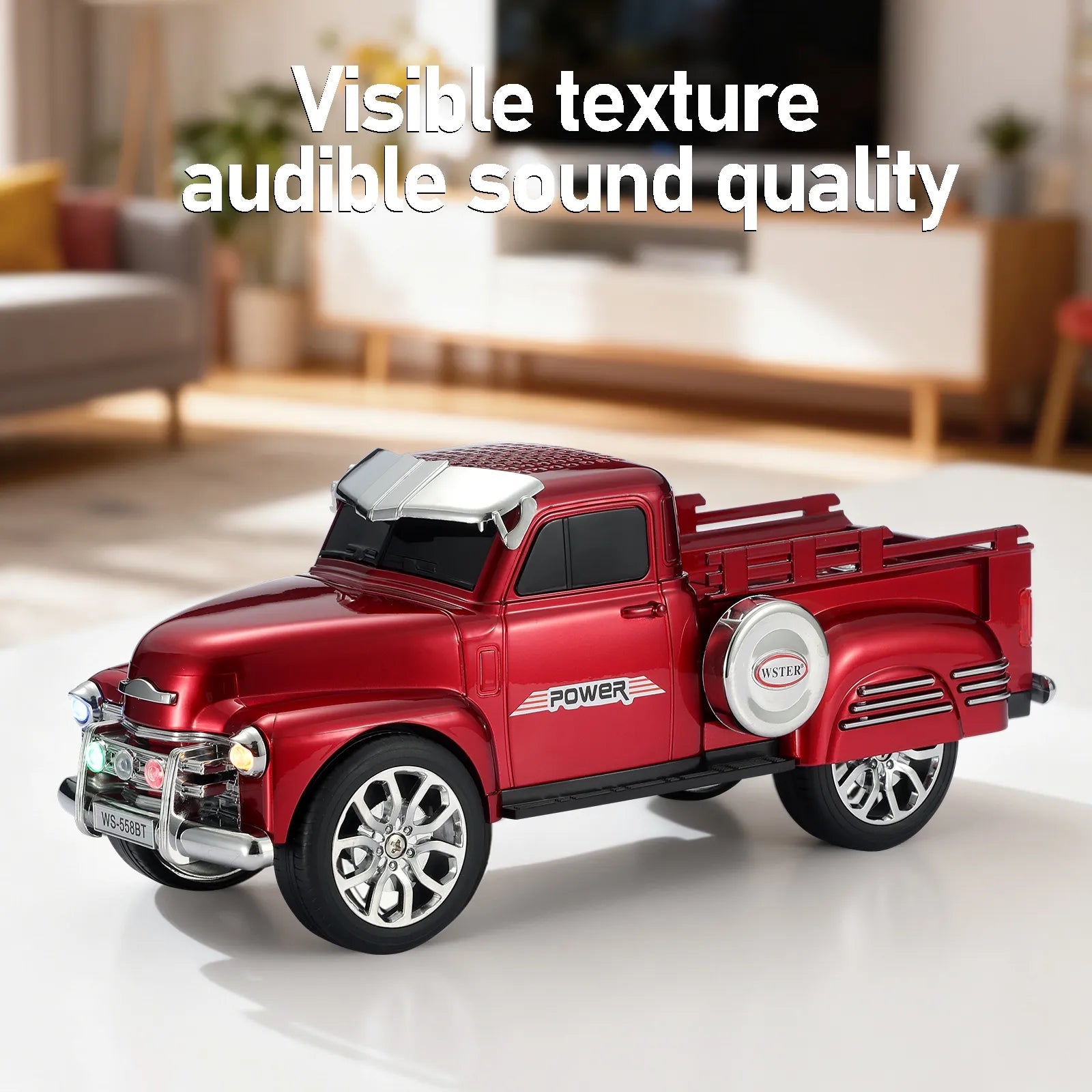 WS - 558 Cool Pickup Truck Design Replica Speaker,Portable Wireless Car model Bluetooth Speaker with HD Sound, TWS, FM Radio, USB/TF Playback, LED Party Light, Built - in Microphone, Surprise Gift - WSTER