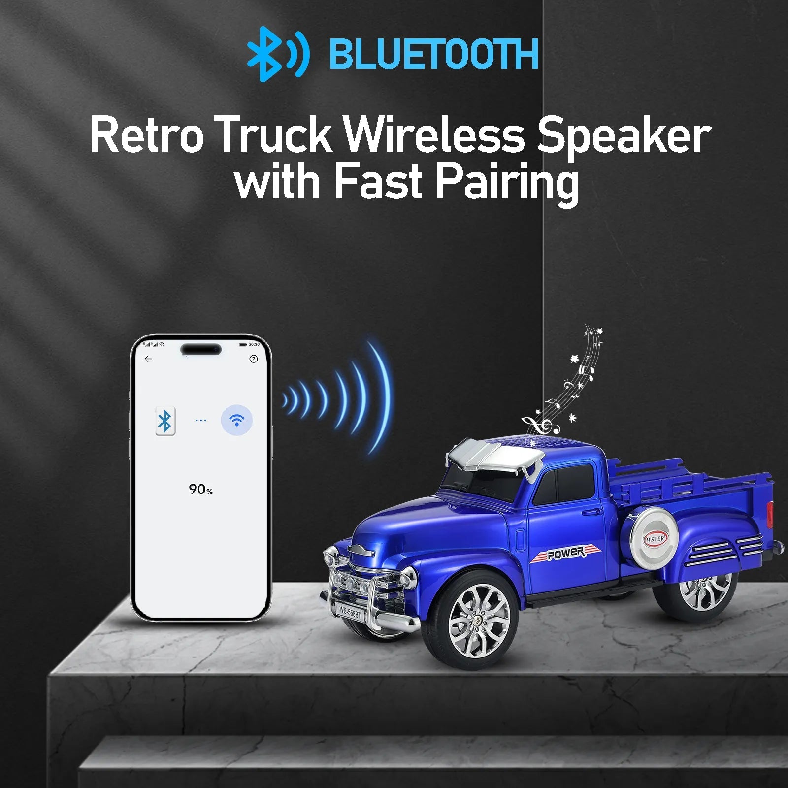 WS - 558 Cool Pickup Truck Design Replica Speaker,Portable Wireless Car model Bluetooth Speaker with HD Sound, TWS, FM Radio, USB/TF Playback, LED Party Light, Built - in Microphone, Surprise Gift - WSTER