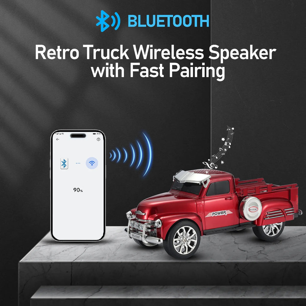 WS - 558 Cool Pickup Truck Design Replica Speaker,Portable Wireless Car model Bluetooth Speaker with HD Sound, TWS, FM Radio, USB/TF Playback, LED Party Light, Built - in Microphone, Surprise Gift - WSTER