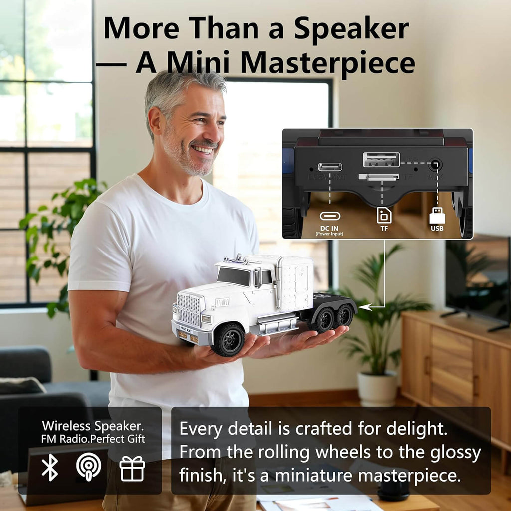 WS - 570 Retro American Truck Model Bluetooth Replica Speaker – Portable HD Sound, TWS Stereo,FM Radio,LED Party Lights,Built - in Microphone Hands - Free,Surprise Portable Gift for Car Enthusiasts - WSTER