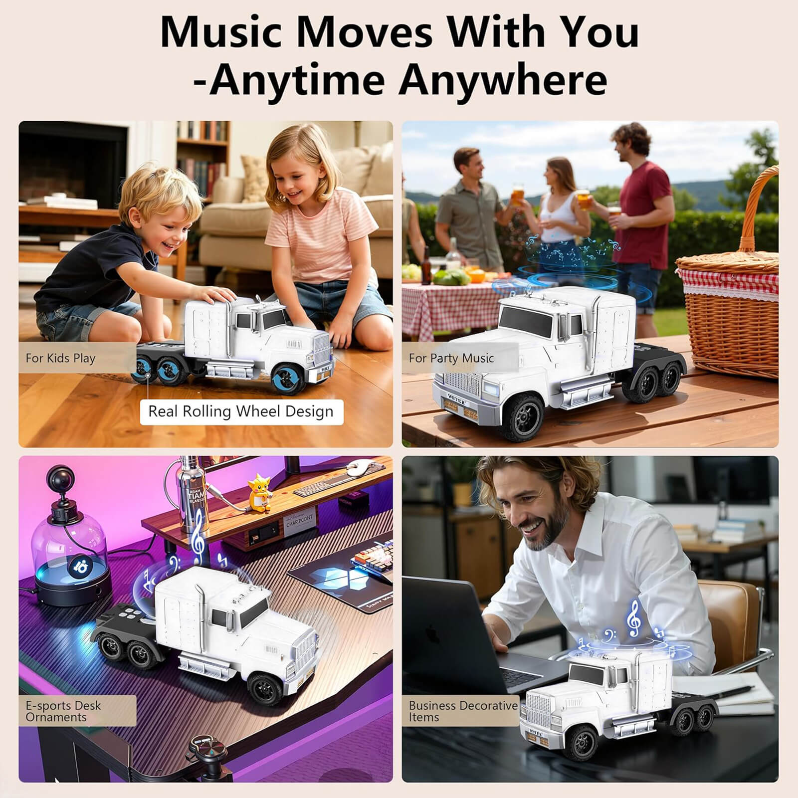 WS - 570 Retro American Truck Model Bluetooth Replica Speaker – Portable HD Sound, TWS Stereo,FM Radio,LED Party Lights,Built - in Microphone Hands - Free,Surprise Portable Gift for Car Enthusiasts - WSTER
