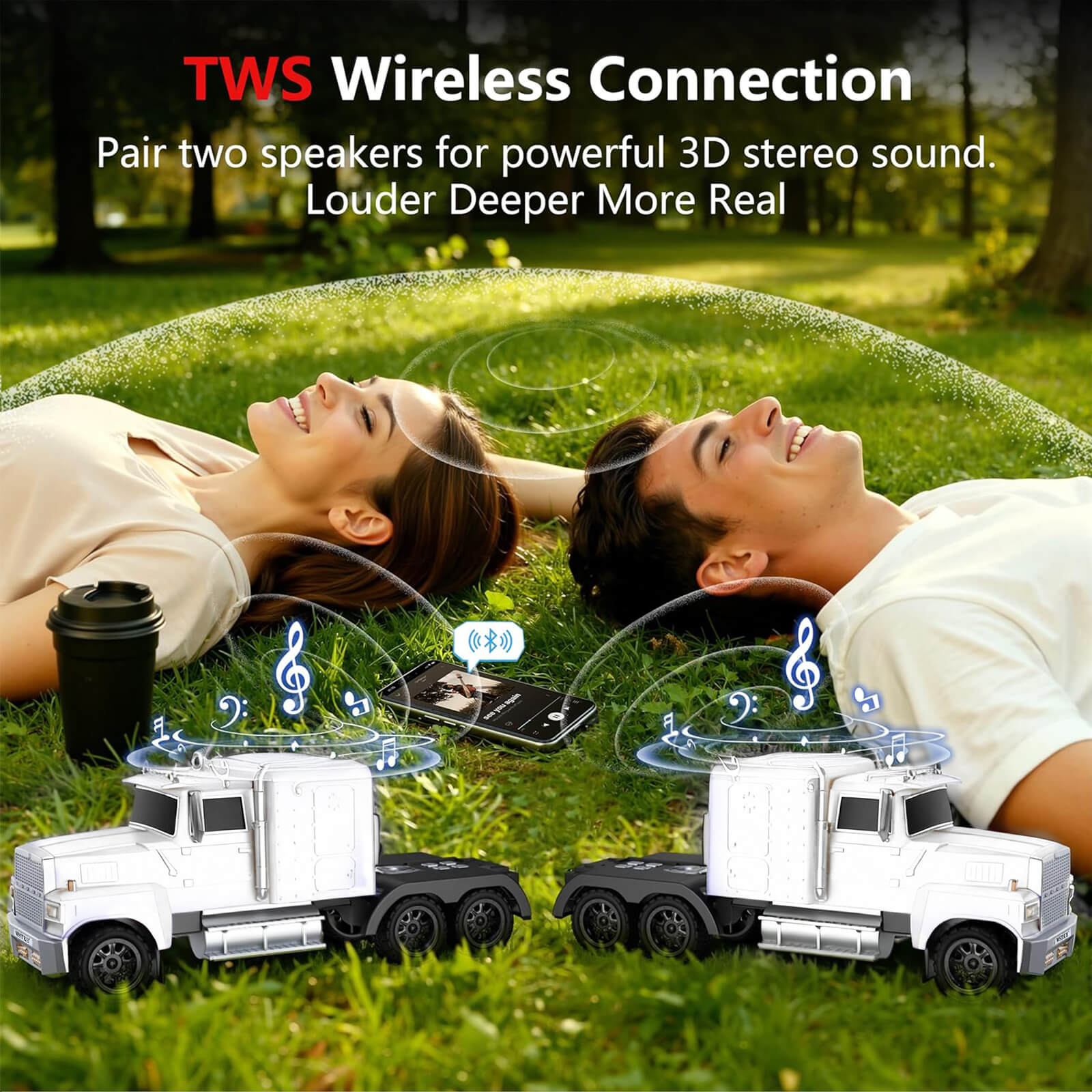 WS - 570 Retro American Truck Model Bluetooth Replica Speaker – Portable HD Sound, TWS Stereo,FM Radio,LED Party Lights,Built - in Microphone Hands - Free,Surprise Portable Gift for Car Enthusiasts - WSTER