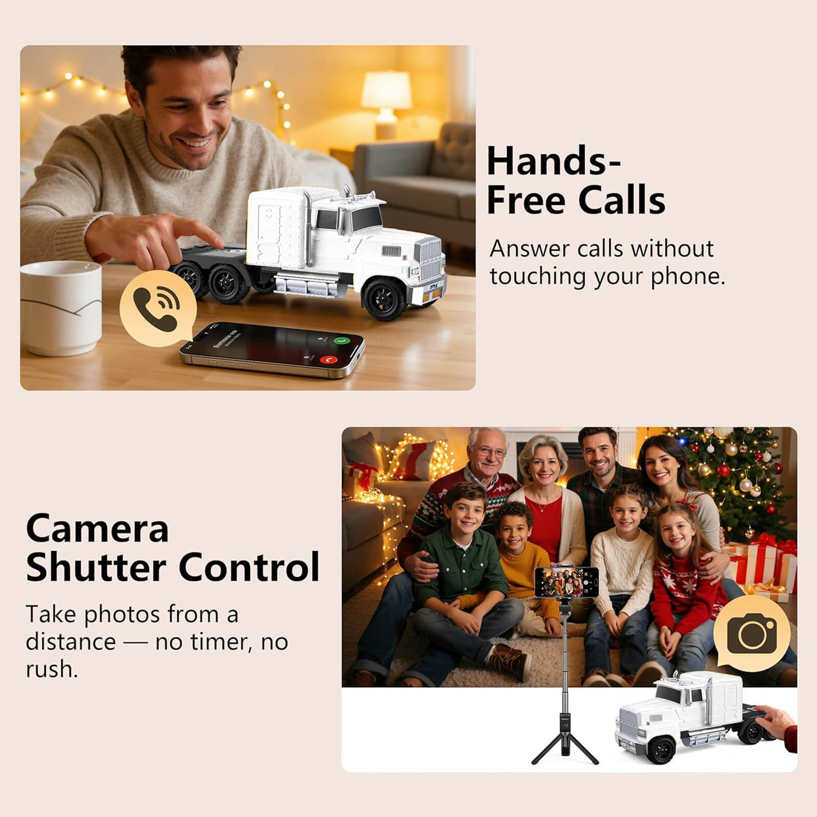 WS - 570 Retro American Truck Model Bluetooth Replica Speaker – Portable HD Sound, TWS Stereo,FM Radio,LED Party Lights,Built - in Microphone Hands - Free,Surprise Portable Gift for Car Enthusiasts - WSTER