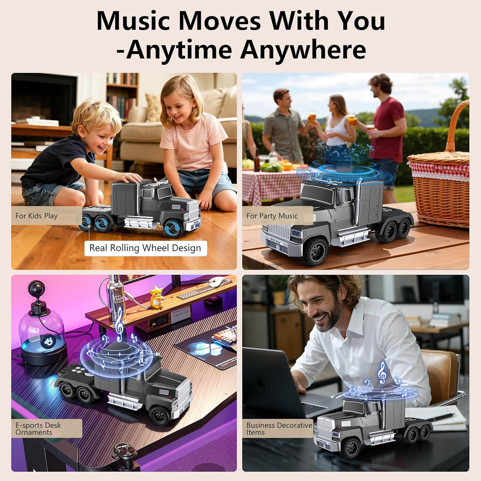 WS - 570 Retro American Truck Model Bluetooth Replica Speaker – Portable HD Sound, TWS Stereo,FM Radio,LED Party Lights,Built - in Microphone Hands - Free,Surprise Portable Gift for Car Enthusiasts - WSTER