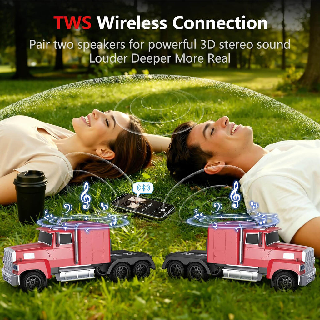 WS - 570 Retro American Truck Model Bluetooth Replica Speaker – Portable HD Sound, TWS Stereo,FM Radio,LED Party Lights,Built - in Microphone Hands - Free,Surprise Portable Gift for Car Enthusiasts - WSTER