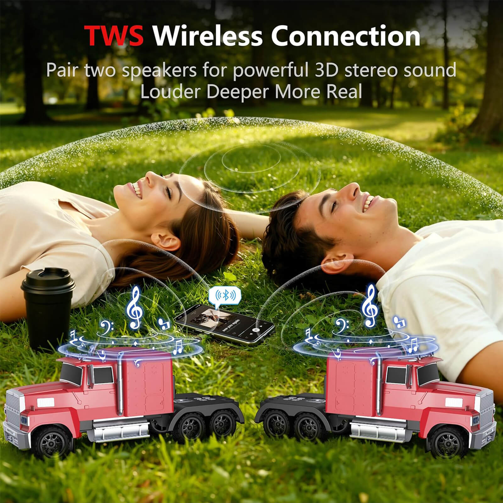 WS - 570 Retro American Truck Model Bluetooth Replica Speaker – Portable HD Sound, TWS Stereo,FM Radio,LED Party Lights,Built - in Microphone Hands - Free,Surprise Portable Gift for Car Enthusiasts - WSTER