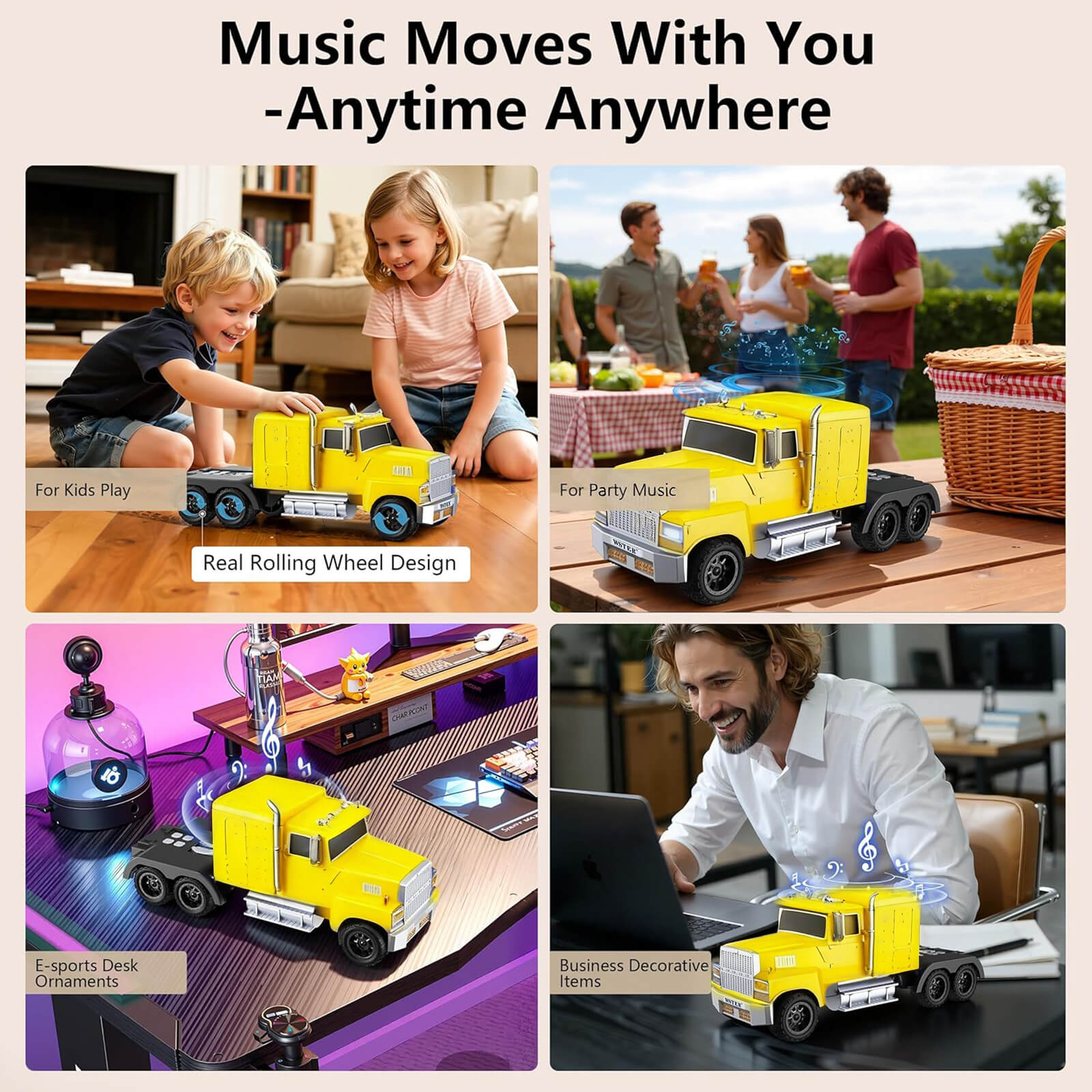 WS - 570 Retro American Truck Model Bluetooth Replica Speaker – Portable HD Sound, TWS Stereo,FM Radio,LED Party Lights,Built - in Microphone Hands - Free,Surprise Portable Gift for Car Enthusiasts - WSTER