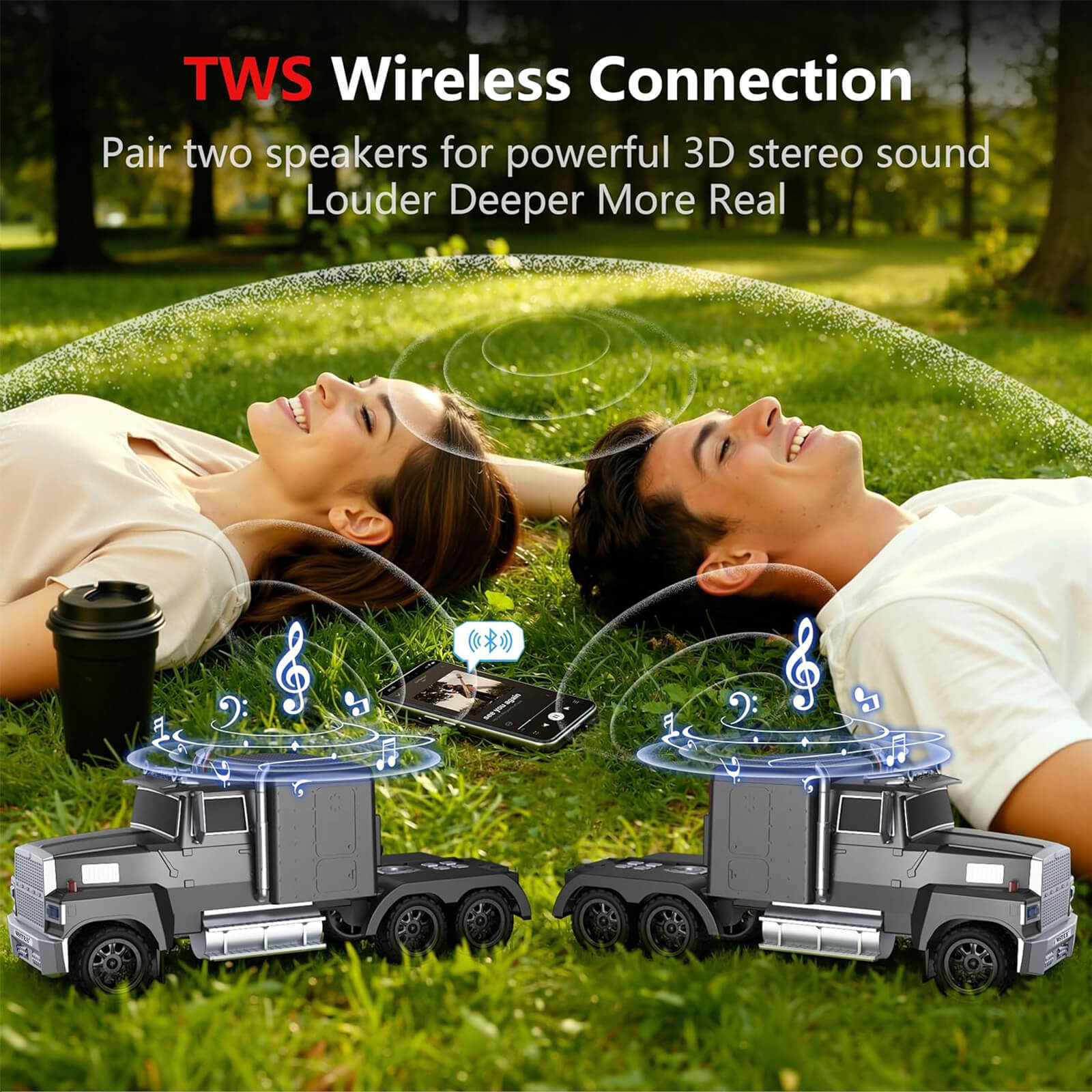 WS - 570 Retro American Truck Model Bluetooth Replica Speaker – Portable HD Sound, TWS Stereo,FM Radio,LED Party Lights,Built - in Microphone Hands - Free,Surprise Portable Gift for Car Enthusiasts - WSTER