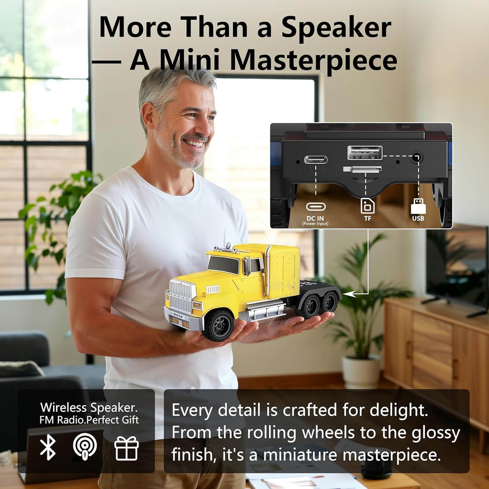 WS - 570 Retro American Truck Model Bluetooth Replica Speaker – Portable HD Sound, TWS Stereo,FM Radio,LED Party Lights,Built - in Microphone Hands - Free,Surprise Portable Gift for Car Enthusiasts - WSTER