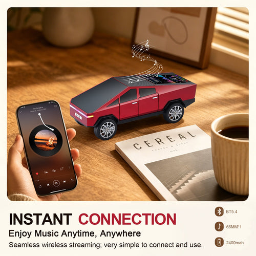 WS - 580 Cybertruck Portable Bluetooth Speaker, Replica Car with Display Screen, HD Sound, TWS Pairing, FM Radio, Built - in Mic, Remote Selfie Control, LED Party Light, Gift for Car Lovers - WSTER