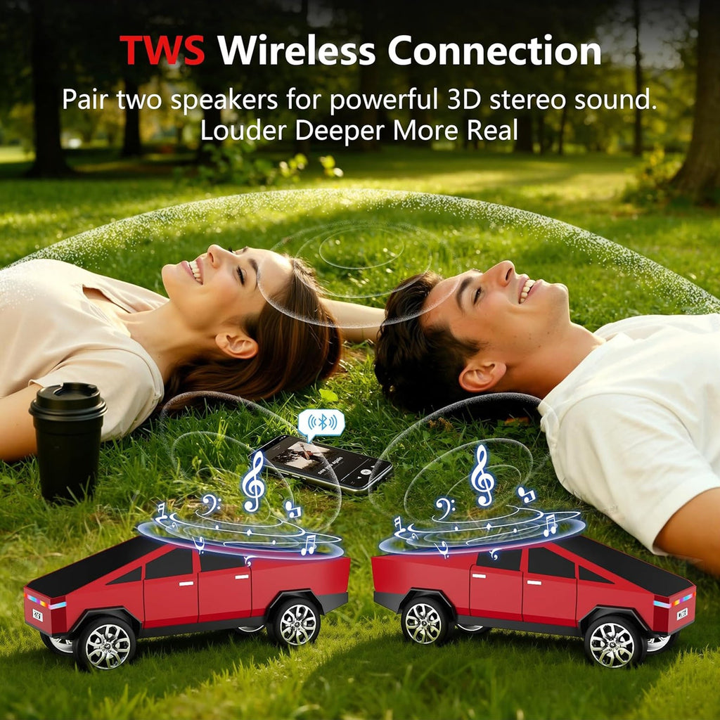 WS - 580 Cybertruck Portable Bluetooth Speaker, Replica Car with Display Screen, HD Sound, TWS Pairing, FM Radio, Built - in Mic, Remote Selfie Control, LED Party Light, Gift for Car Lovers - WSTER