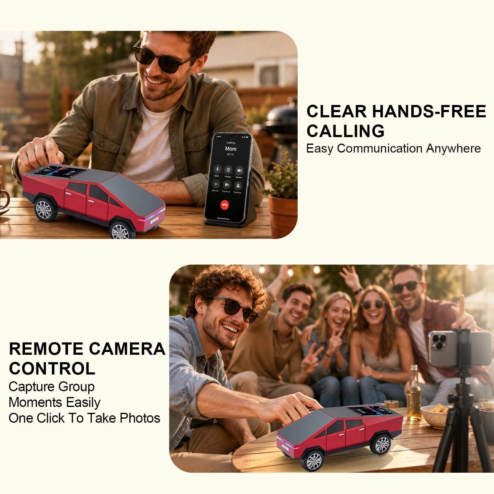 WS - 580 Cybertruck Portable Bluetooth Speaker, Replica Car with Display Screen, HD Sound, TWS Pairing, FM Radio, Built - in Mic, Remote Selfie Control, LED Party Light, Gift for Car Lovers - WSTER