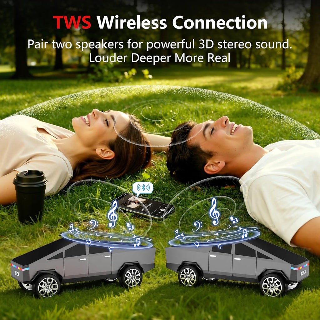WS - 580 Cybertruck Portable Bluetooth Speaker, Replica Car with Display Screen, HD Sound, TWS Pairing, FM Radio, Built - in Mic, Remote Selfie Control, LED Party Light, Gift for Car Lovers - WSTER
