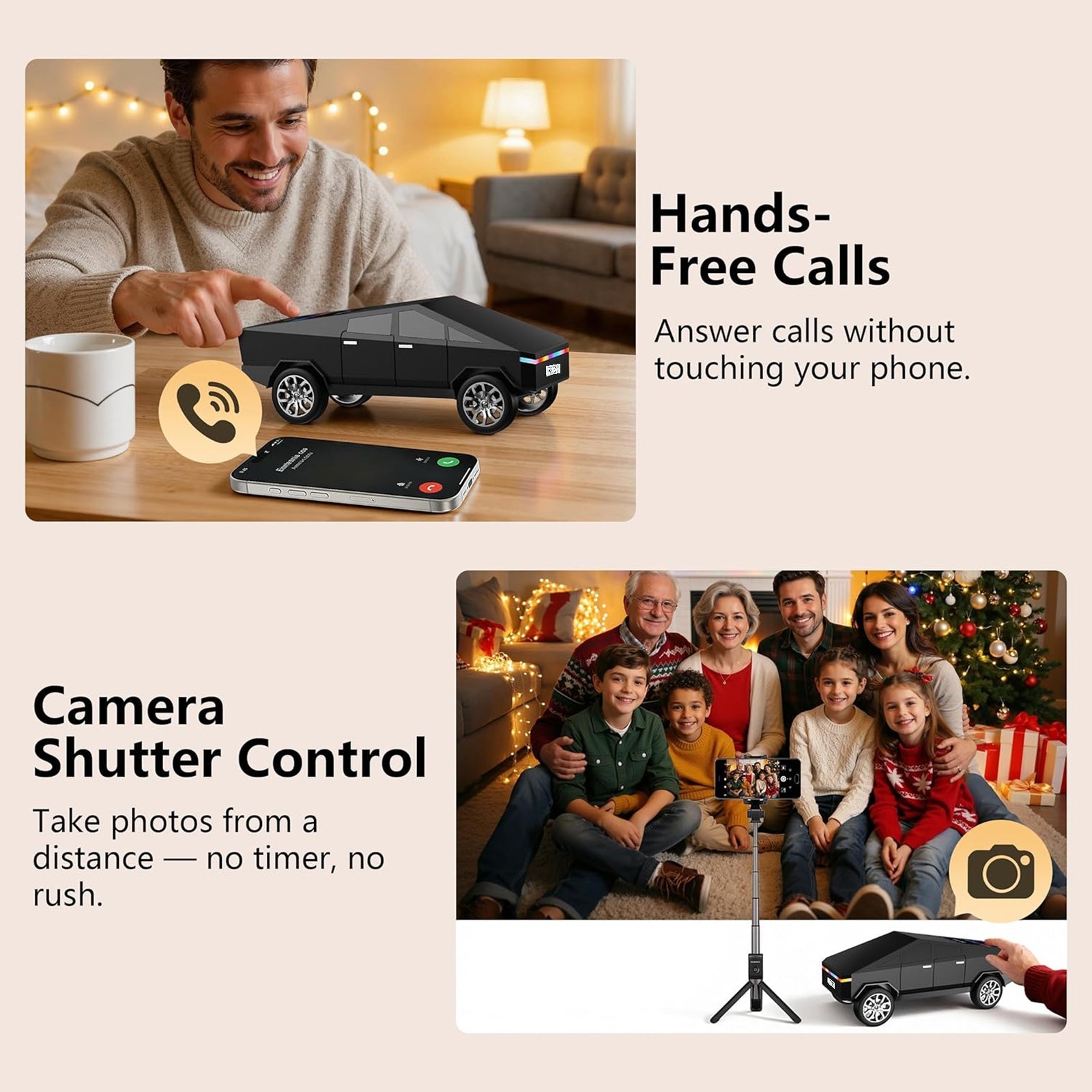 WS - 580 Cybertruck Portable Bluetooth Speaker, Replica Car with Display Screen, HD Sound, TWS Pairing, FM Radio, Built - in Mic, Remote Selfie Control, LED Party Light, Gift for Car Lovers - WSTER
