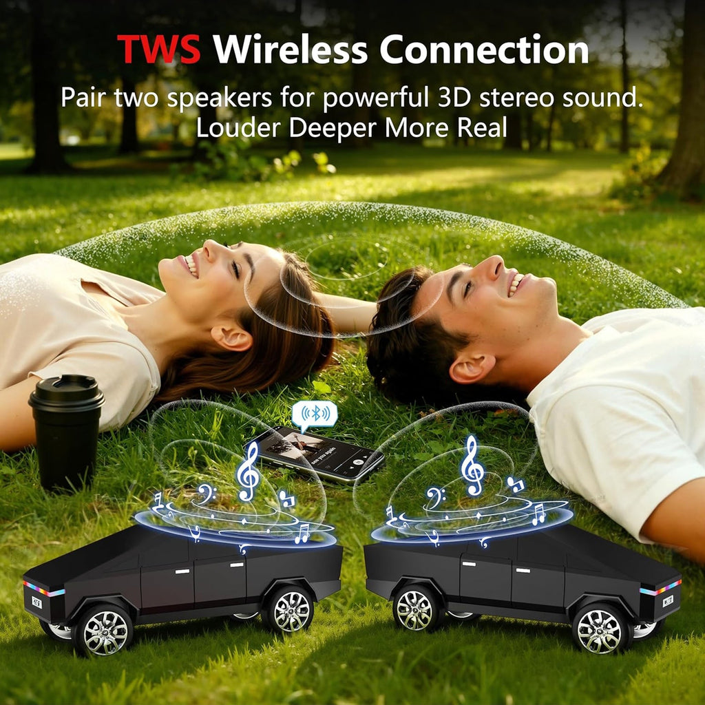 WS - 580 Cybertruck Portable Bluetooth Speaker, Replica Car with Display Screen, HD Sound, TWS Pairing, FM Radio, Built - in Mic, Remote Selfie Control, LED Party Light, Gift for Car Lovers - WSTER