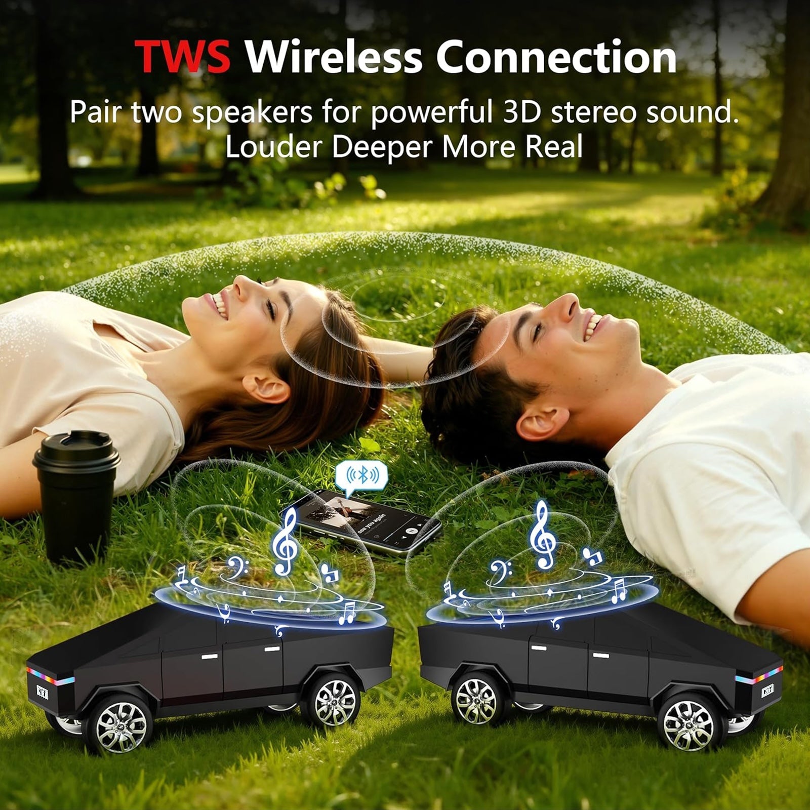 WS - 580 Cybertruck Portable Bluetooth Speaker, Replica Car with Display Screen, HD Sound, TWS Pairing, FM Radio, Built - in Mic, Remote Selfie Control, LED Party Light, Gift for Car Lovers - WSTER