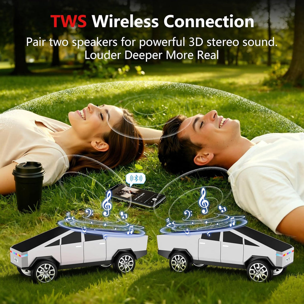 WS - 580 Cybertruck Portable Bluetooth Speaker, Replica Car with Display Screen, HD Sound, TWS Pairing, FM Radio, Built - in Mic, Remote Selfie Control, LED Party Light, Gift for Car Lovers - WSTER