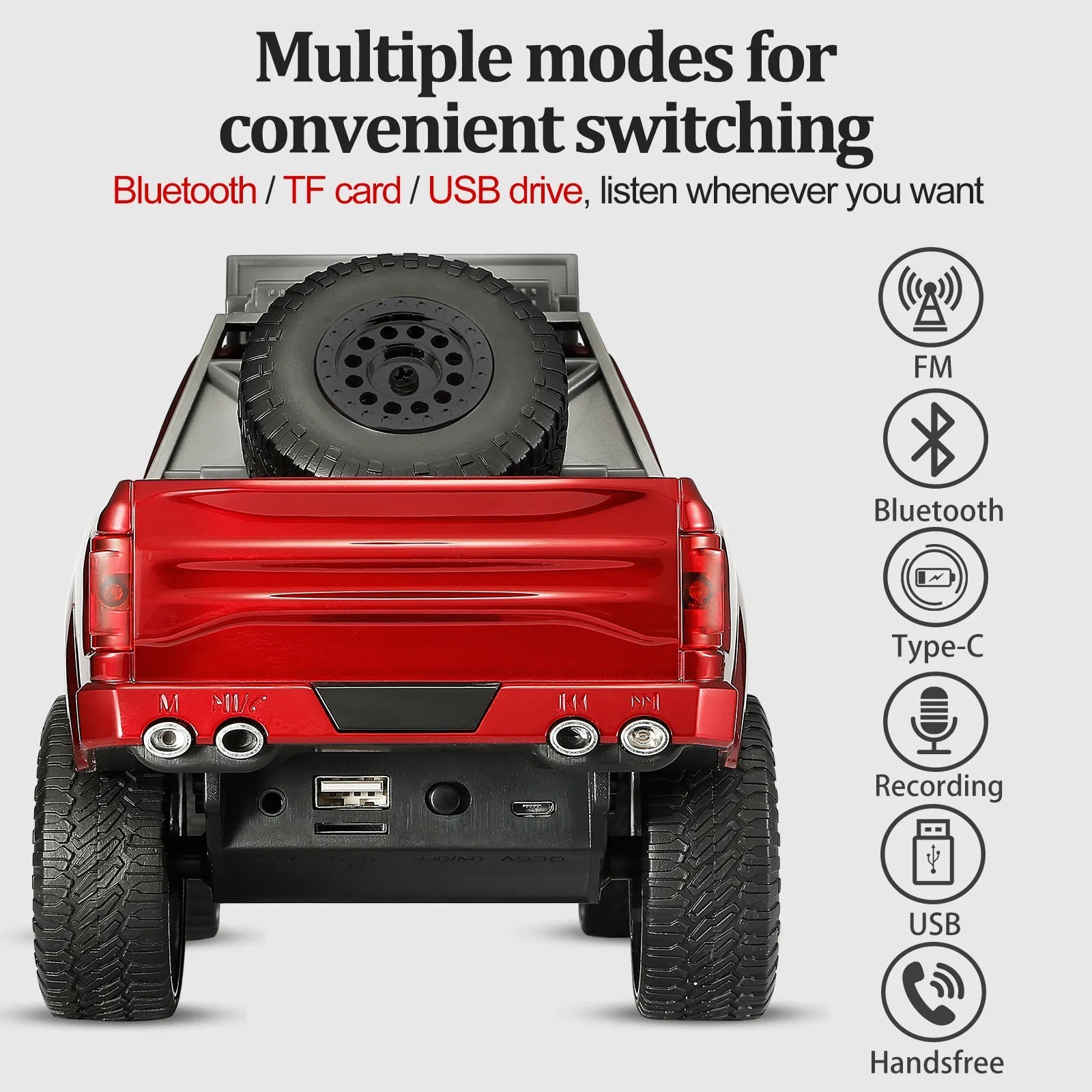 WS - 589 Rugged Pickup Truck Bluetooth Replica Speaker – Portable Audio with TWS, LED Party Lights & HD Stereo | Unique Surprise Gift for Music & Truck Lovers - WSTER