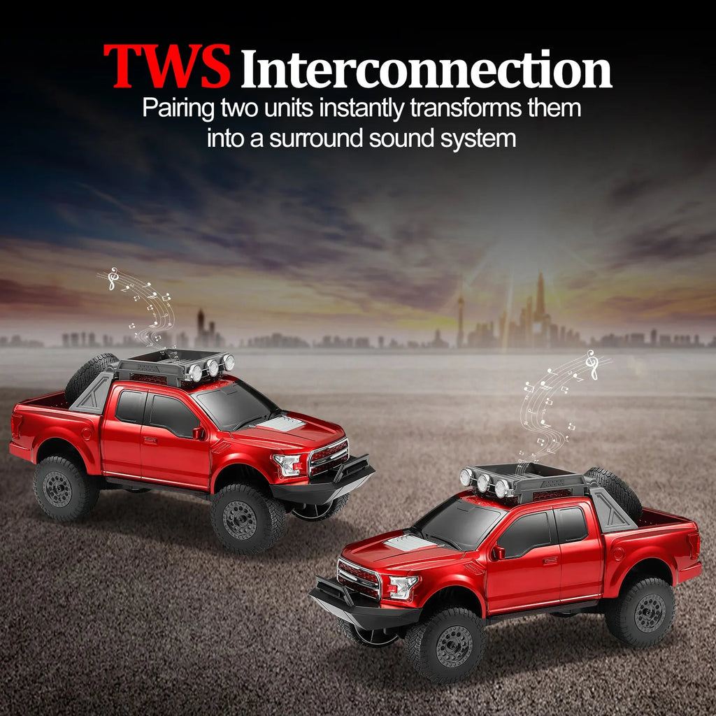 WS - 589 Rugged Pickup Truck Bluetooth Replica Speaker – Portable Audio with TWS, LED Party Lights & HD Stereo | Unique Surprise Gift for Music & Truck Lovers - WSTER