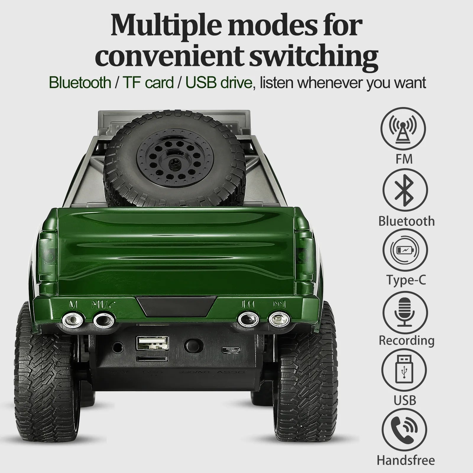 WS - 589 Rugged Pickup Truck Bluetooth Replica Speaker – Portable Audio with TWS, LED Party Lights & HD Stereo | Unique Surprise Gift for Music & Truck Lovers - WSTER
