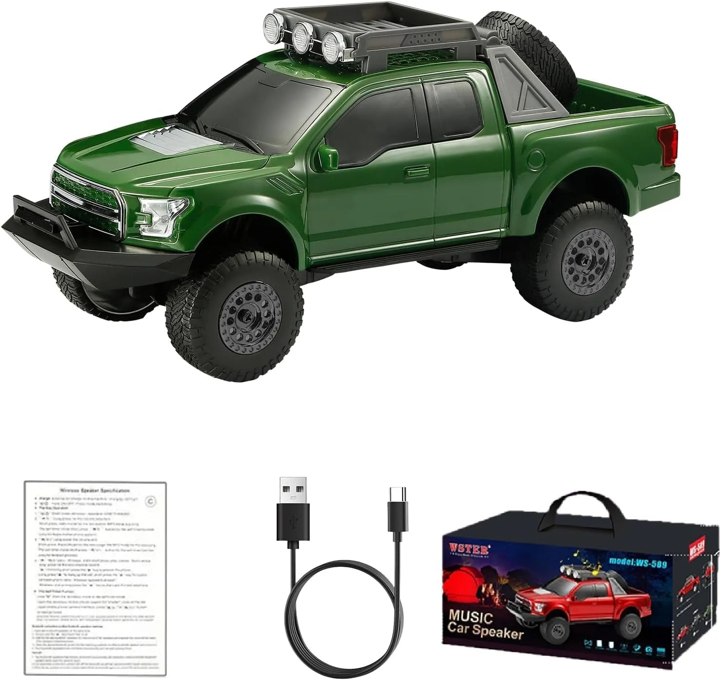 WS - 589 Rugged Pickup Truck Bluetooth Replica Speaker – Portable Audio with TWS, LED Party Lights & HD Stereo | Unique Surprise Gift for Music & Truck Lovers - WSTER