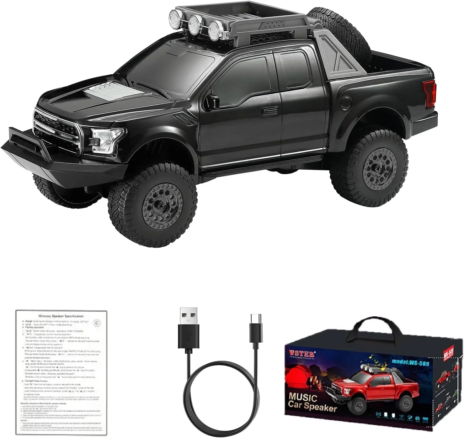 WS - 589 Rugged Pickup Truck Bluetooth Replica Speaker – Portable Audio with TWS, LED Party Lights & HD Stereo | Unique Surprise Gift for Music & Truck Lovers - WSTER