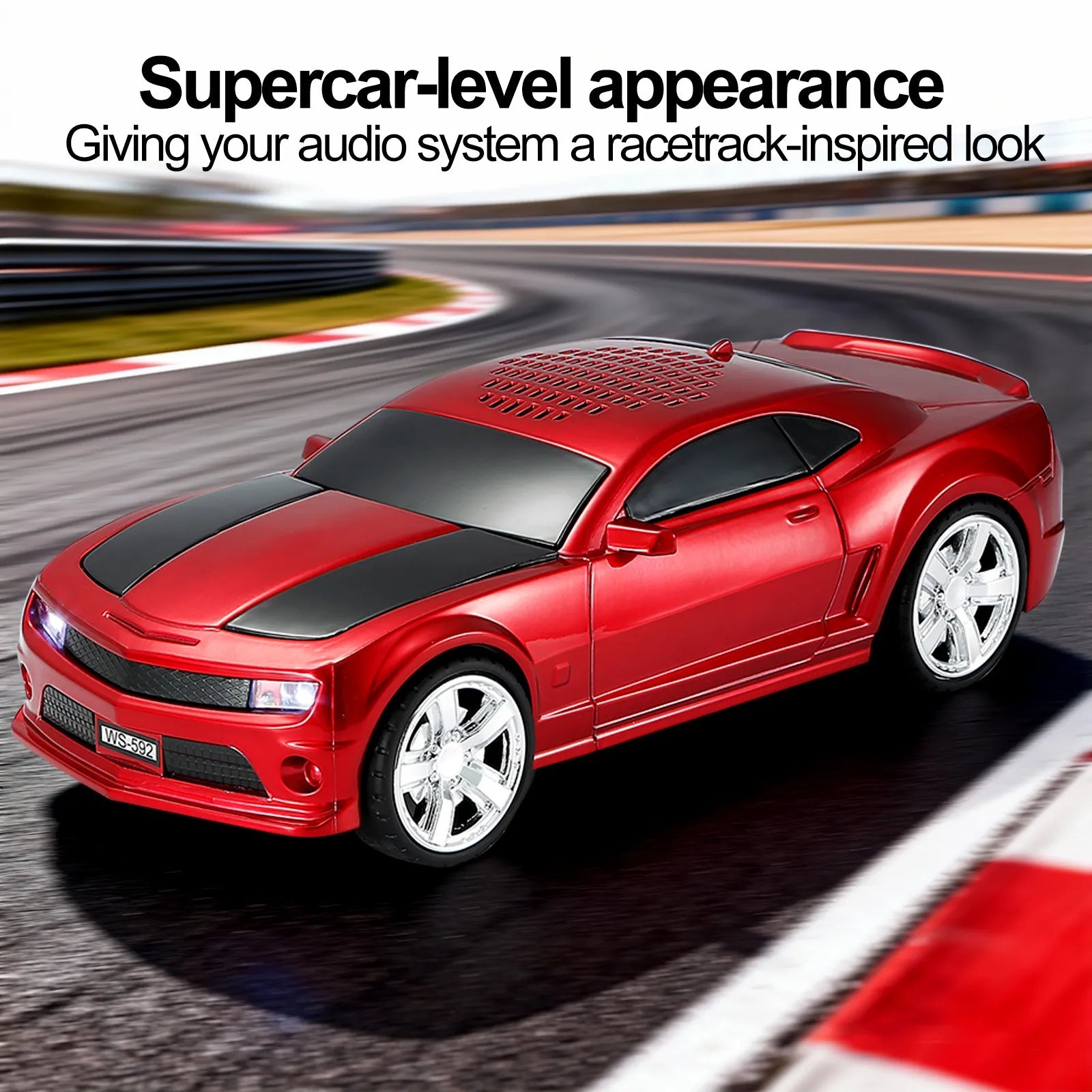 WS - 592 Supercar Design Bluetooth Replica Speaker – Portable Car Model Wireless Speaker with TWS Stereo, FM Radio, LED Party Lights, USB/TF Playback, Hands - Free Calling, Microphone - WSTER