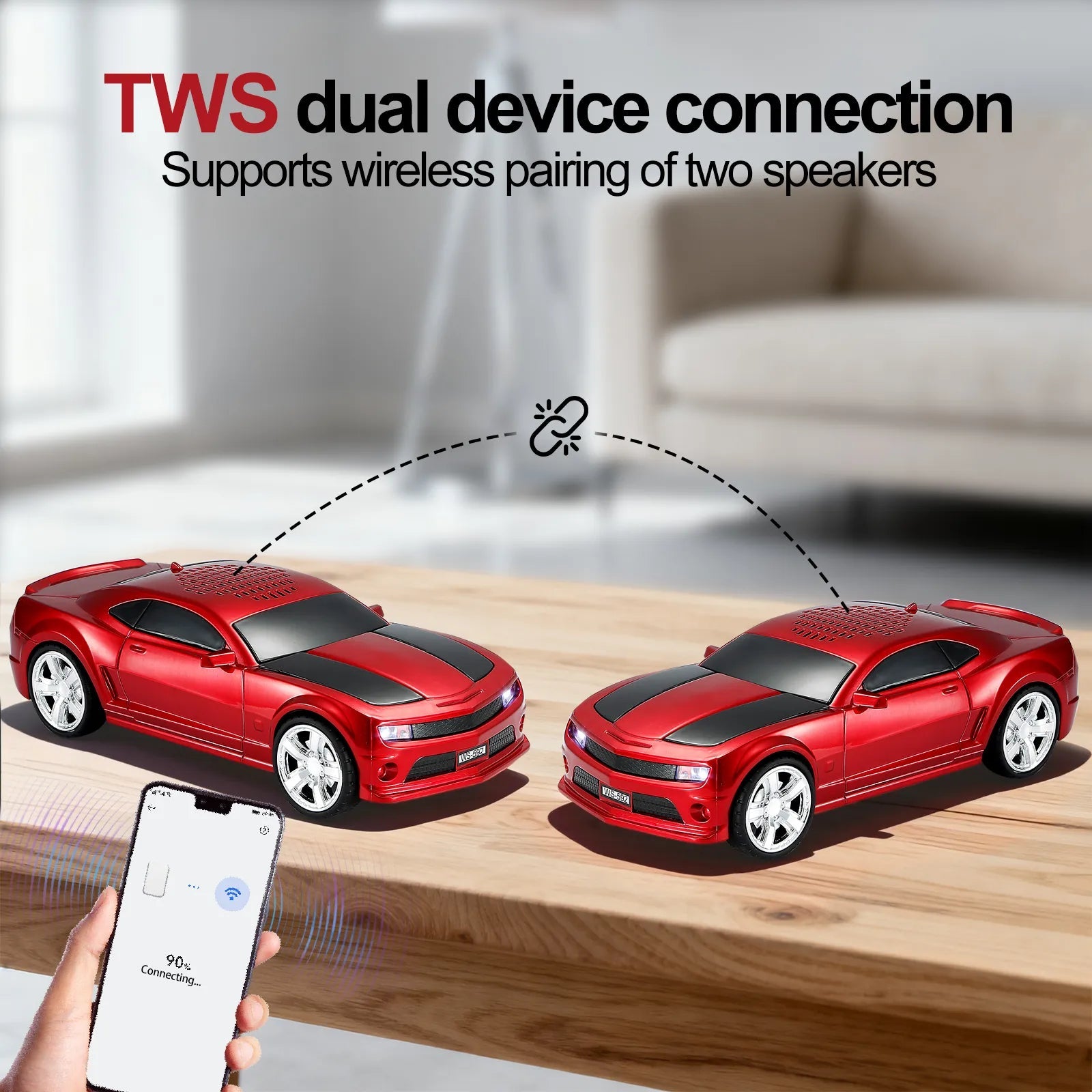 WS - 592 Supercar Design Bluetooth Replica Speaker – Portable Car Model Wireless Speaker with TWS Stereo, FM Radio, LED Party Lights, USB/TF Playback, Hands - Free Calling, Microphone - WSTER