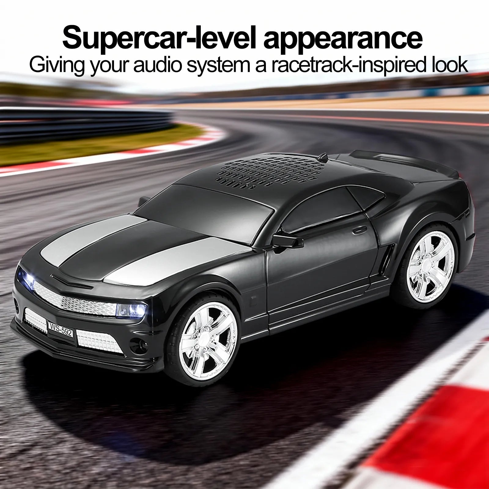 WS - 592 Supercar Design Bluetooth Replica Speaker – Portable Car Model Wireless Speaker with TWS Stereo, FM Radio, LED Party Lights, USB/TF Playback, Hands - Free Calling, Microphone - WSTER